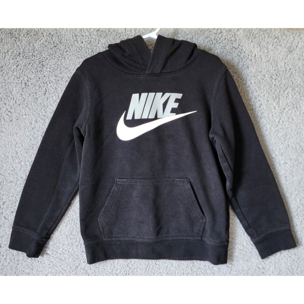 Nike Black Swoosh Logo Kangaroo Pocket Basic Pullover Hoodie Youth Size Large 7